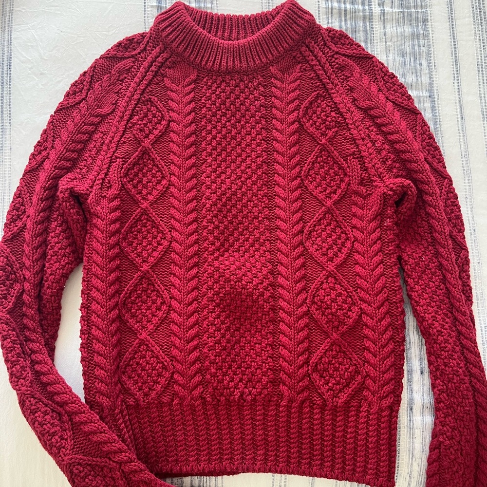 L.L. Bean 100% Cotton Red Cable Knit Sweater